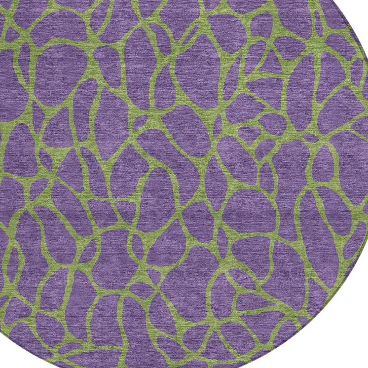 8' Purple And Green Round Geometric Washable Indoor Outdoor Area Rug