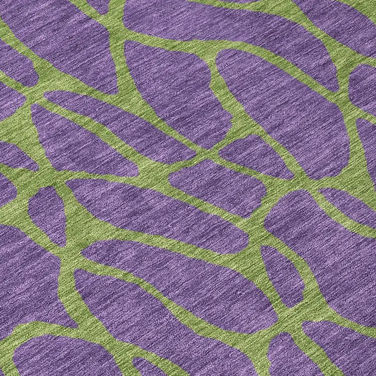 8' Purple And Green Round Geometric Washable Indoor Outdoor Area Rug