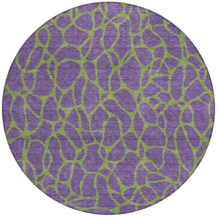 8' Purple And Green Round Geometric Washable Indoor Outdoor Area Rug
