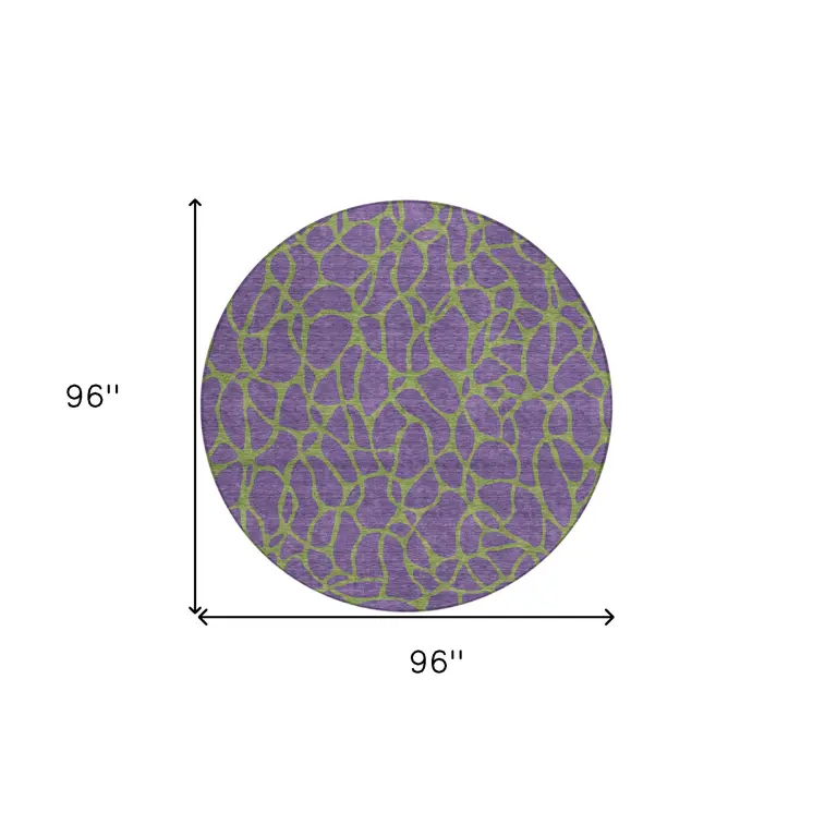 8' Purple And Green Round Geometric Washable Indoor Outdoor Area Rug