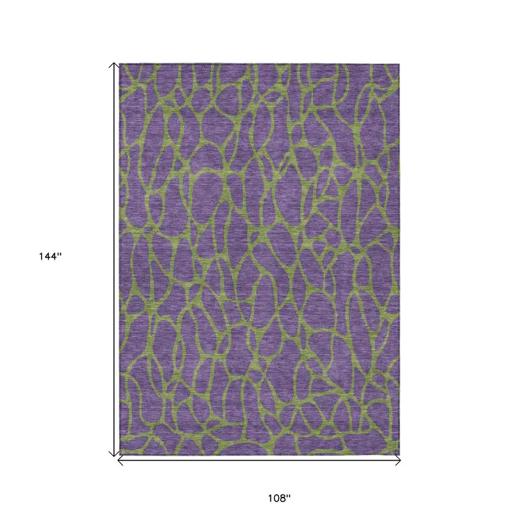 9' X 12' Purple And Green Geometric Washable Indoor Outdoor Area Rug
