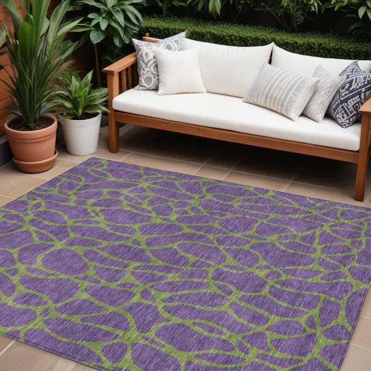 9' X 12' Purple And Green Geometric Washable Indoor Outdoor Area Rug