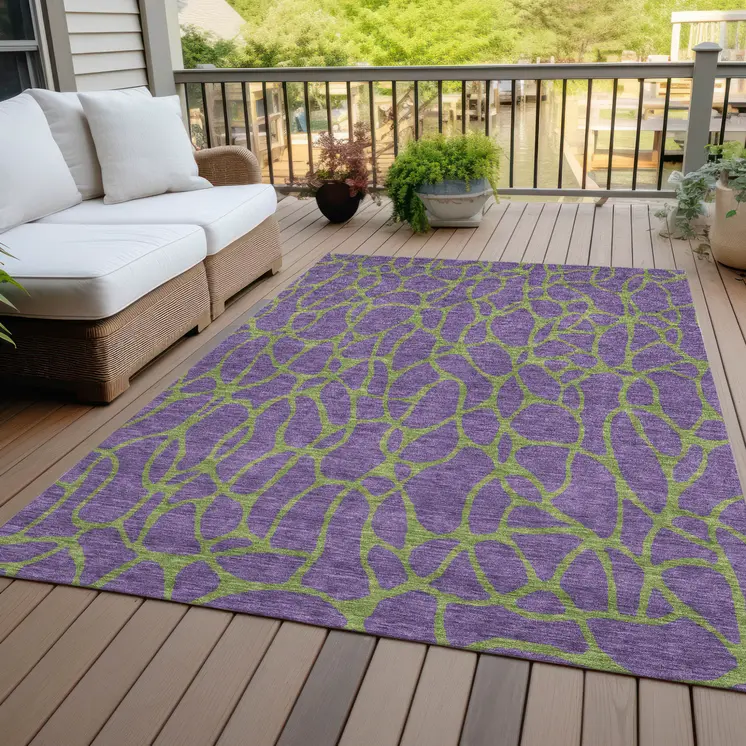9' X 12' Purple And Green Geometric Washable Indoor Outdoor Area Rug