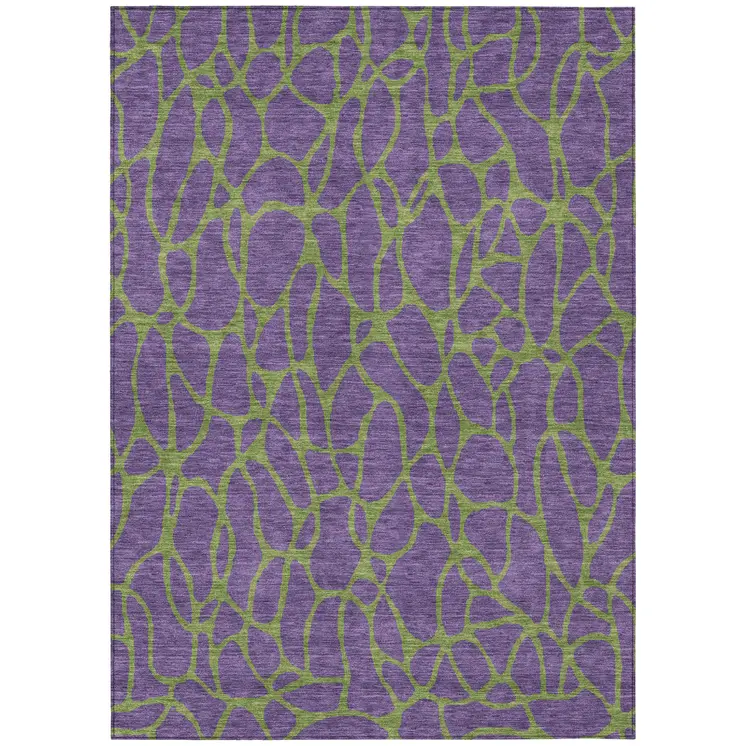 9' X 12' Purple And Green Geometric Washable Indoor Outdoor Area Rug