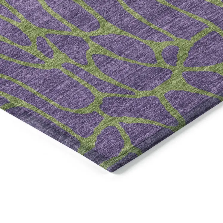 9' X 12' Purple And Green Geometric Washable Indoor Outdoor Area Rug