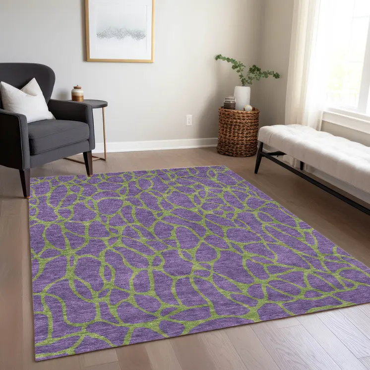 9' X 12' Purple And Green Geometric Washable Indoor Outdoor Area Rug