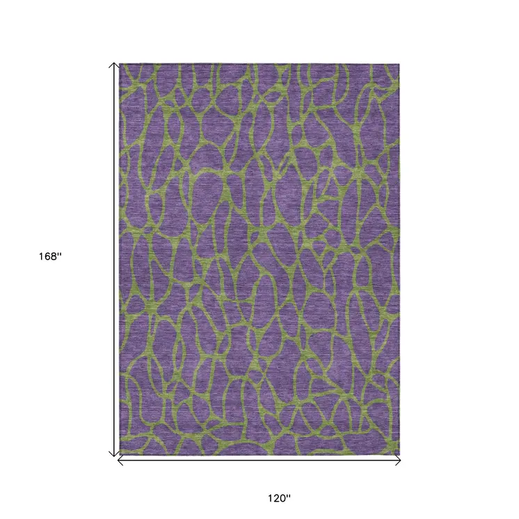10' X 14' Purple And Green Geometric Washable Indoor Outdoor Area Rug