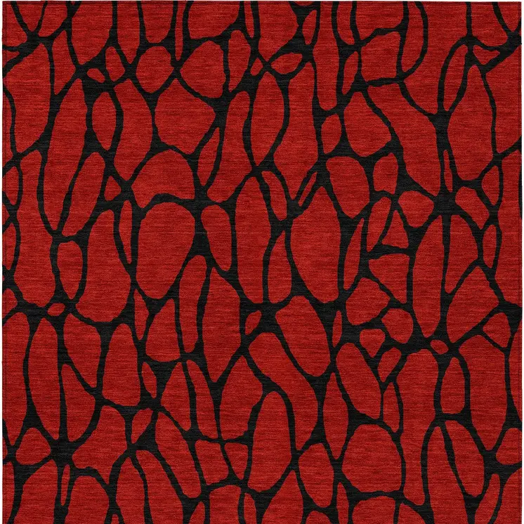 5' X 8' Red And Black Geometric Washable Indoor Outdoor Area Rug
