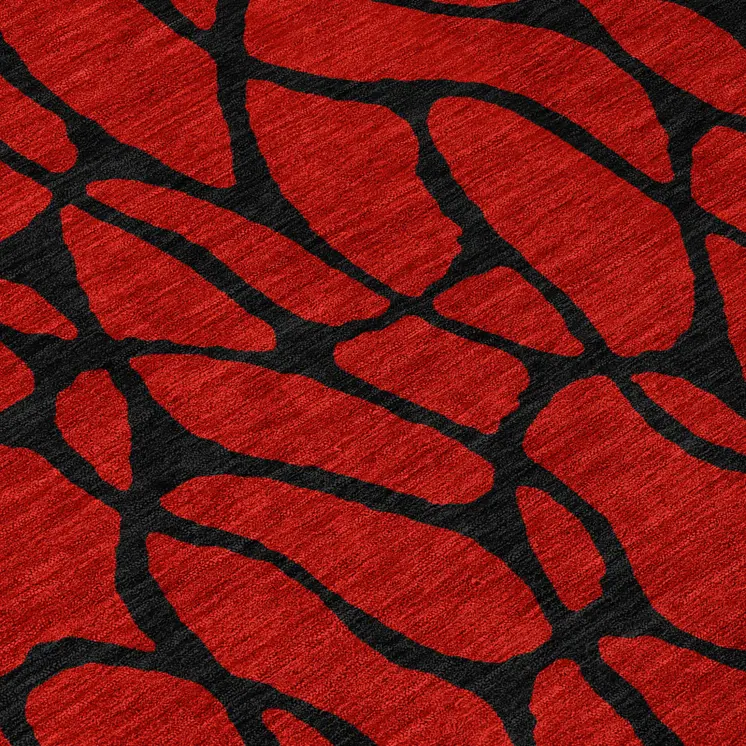 8' Red And Black Round Geometric Washable Indoor Outdoor Area Rug