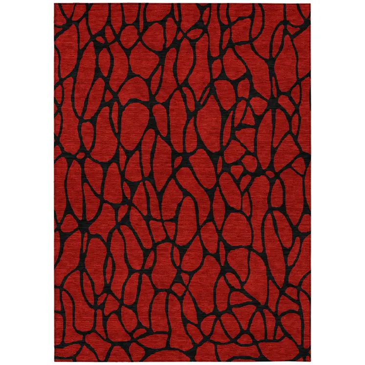 10' X 14' Red And Black Geometric Washable Indoor Outdoor Area Rug