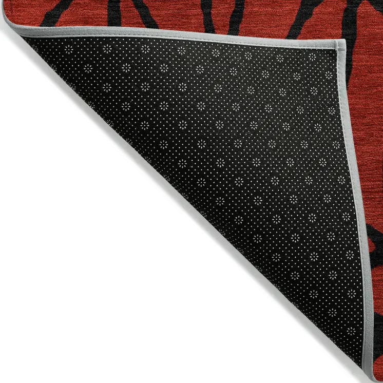 10' X 14' Red And Black Geometric Washable Indoor Outdoor Area Rug