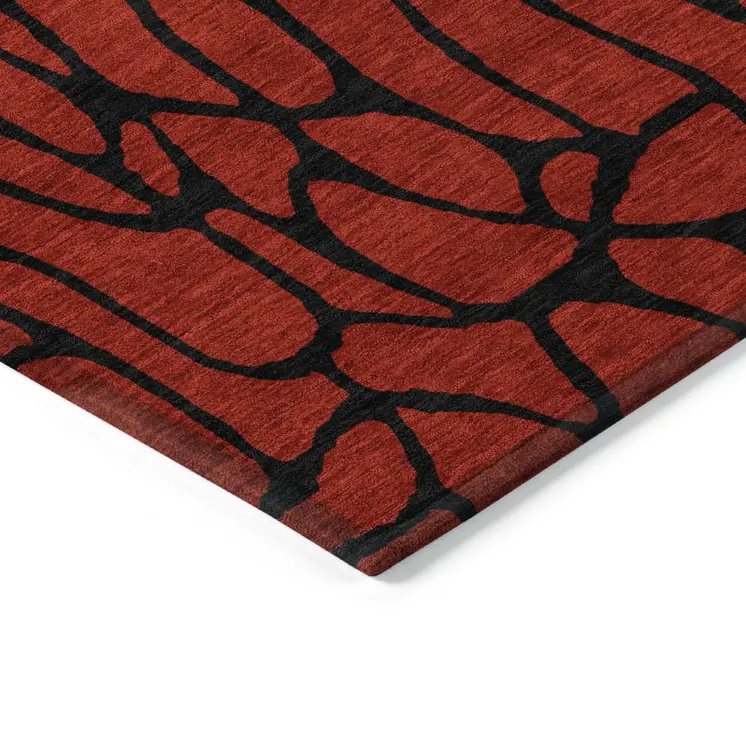 10' X 14' Red And Black Geometric Washable Indoor Outdoor Area Rug
