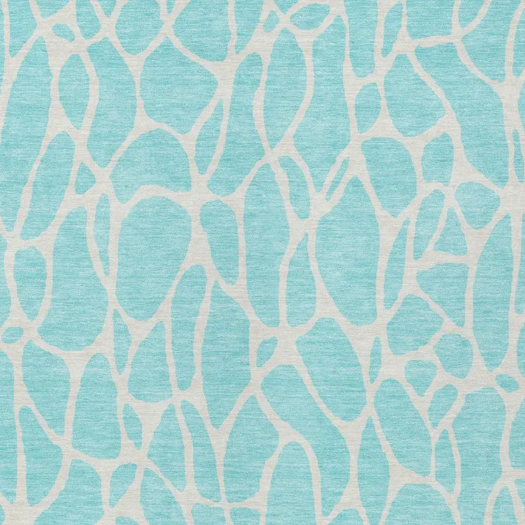 3' X 5' Aqua And Ivory Geometric Washable Indoor Outdoor Area Rug