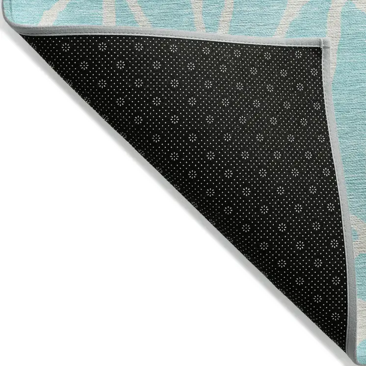 9' X 12' Aqua And Ivory Geometric Washable Indoor Outdoor Area Rug
