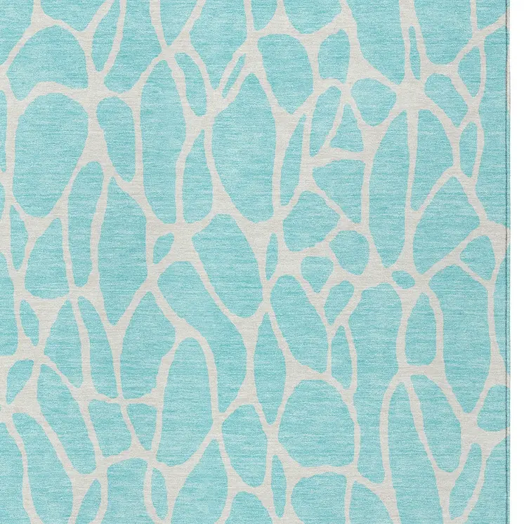 9' X 12' Aqua And Ivory Geometric Washable Indoor Outdoor Area Rug