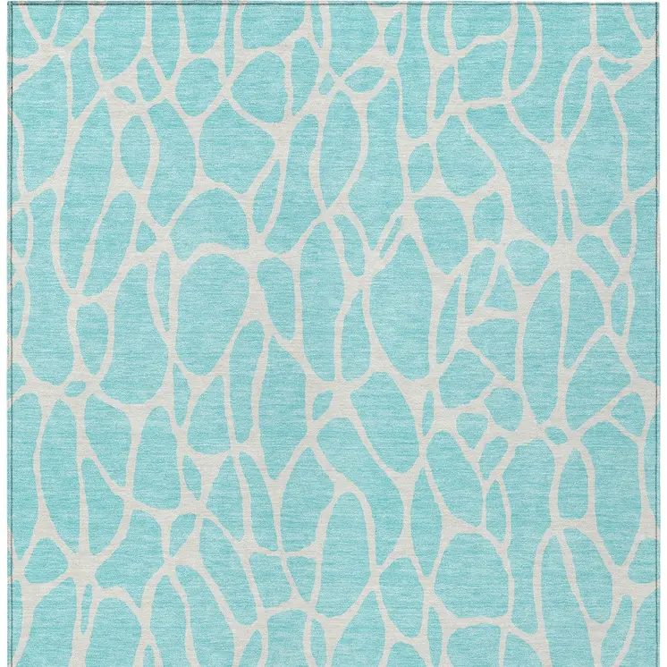 10' X 14' Aqua And Ivory Geometric Washable Indoor Outdoor Area Rug