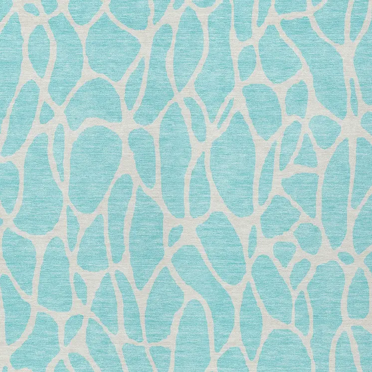 10' X 14' Aqua And Ivory Geometric Washable Indoor Outdoor Area Rug
