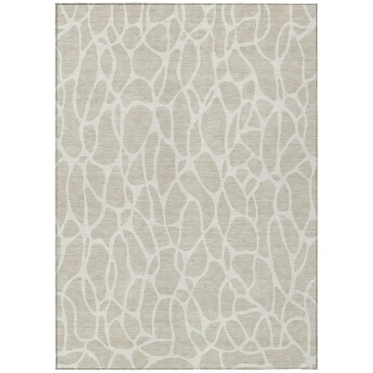 8' X 10' Beige And Ivory Geometric Washable Indoor Outdoor Area Rug