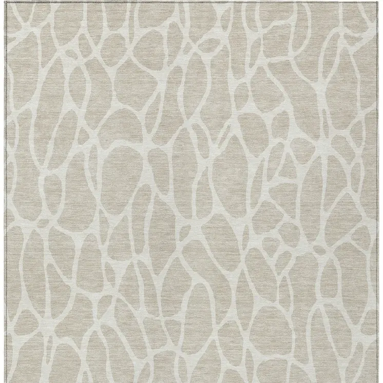 10' X 14' Beige And Ivory Geometric Washable Indoor Outdoor Area Rug