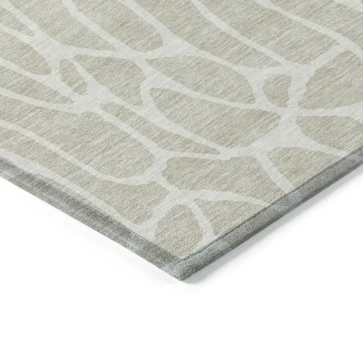 10' X 14' Beige And Ivory Geometric Washable Indoor Outdoor Area Rug