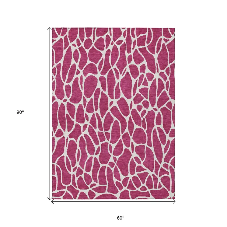 5' X 8' Blush And Ivory Geometric Washable Indoor Outdoor Area Rug