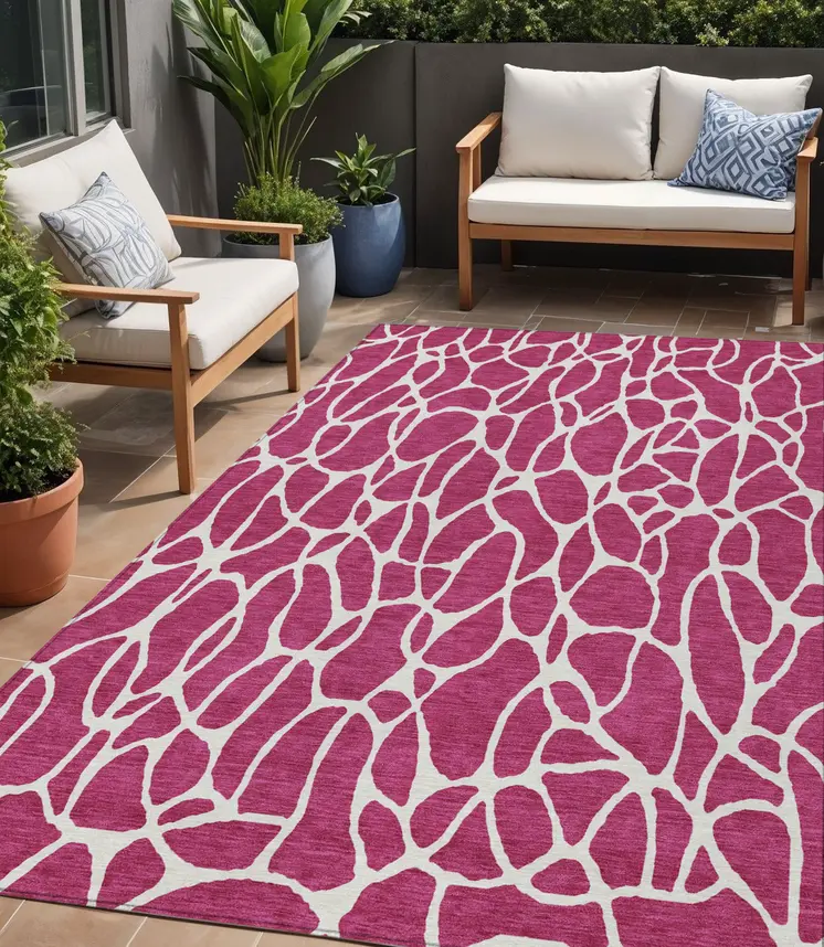 5' X 8' Blush And Ivory Geometric Washable Indoor Outdoor Area Rug
