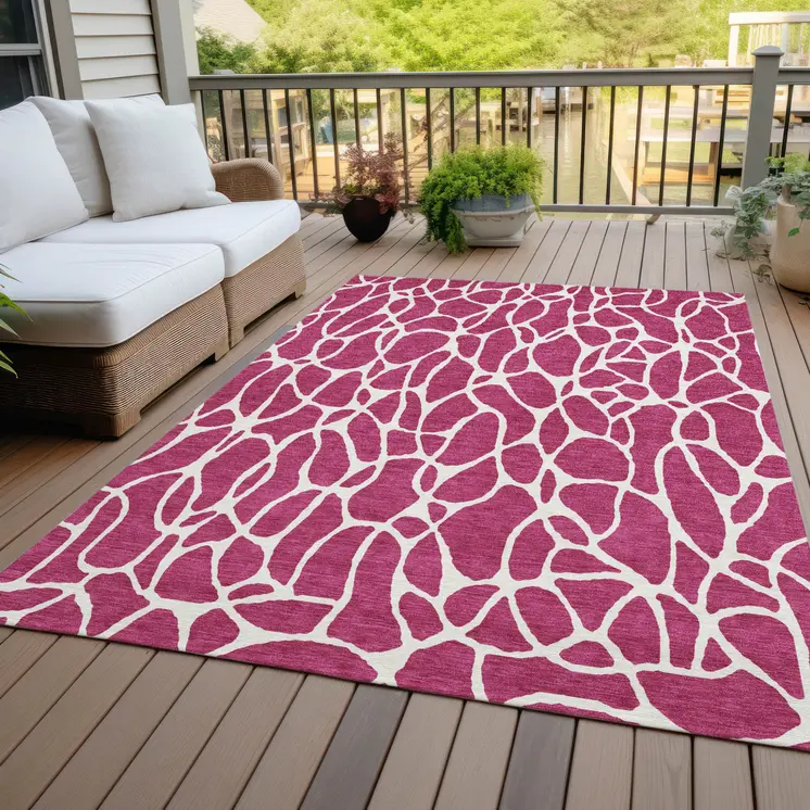 5' X 8' Blush And Ivory Geometric Washable Indoor Outdoor Area Rug