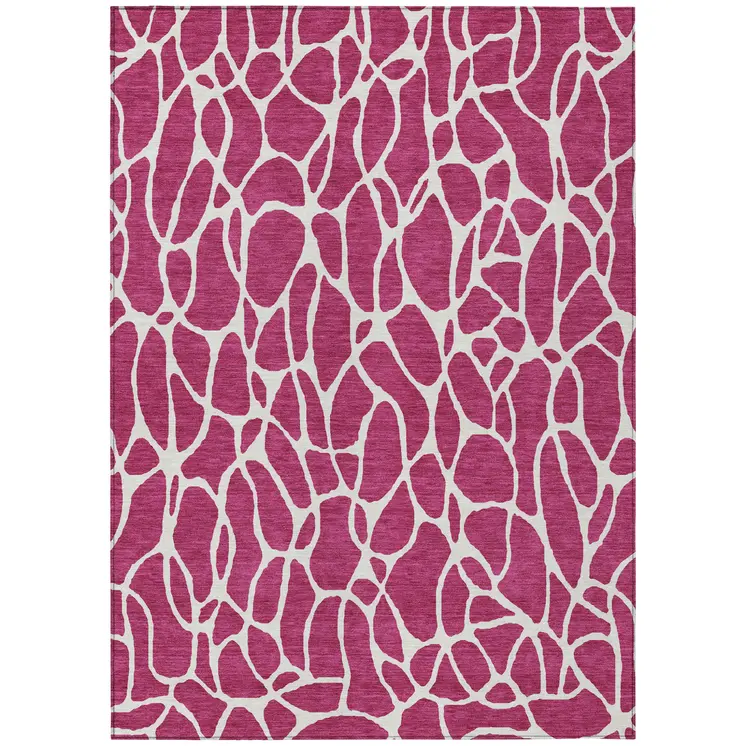 5' X 8' Blush And Ivory Geometric Washable Indoor Outdoor Area Rug