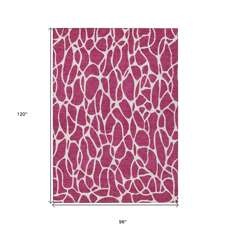 8' X 10' Blush And Ivory Geometric Washable Indoor Outdoor Area Rug