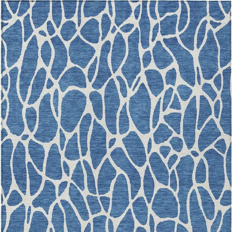 9' X 12' Blue And Ivory Geometric Washable Indoor Outdoor Area Rug