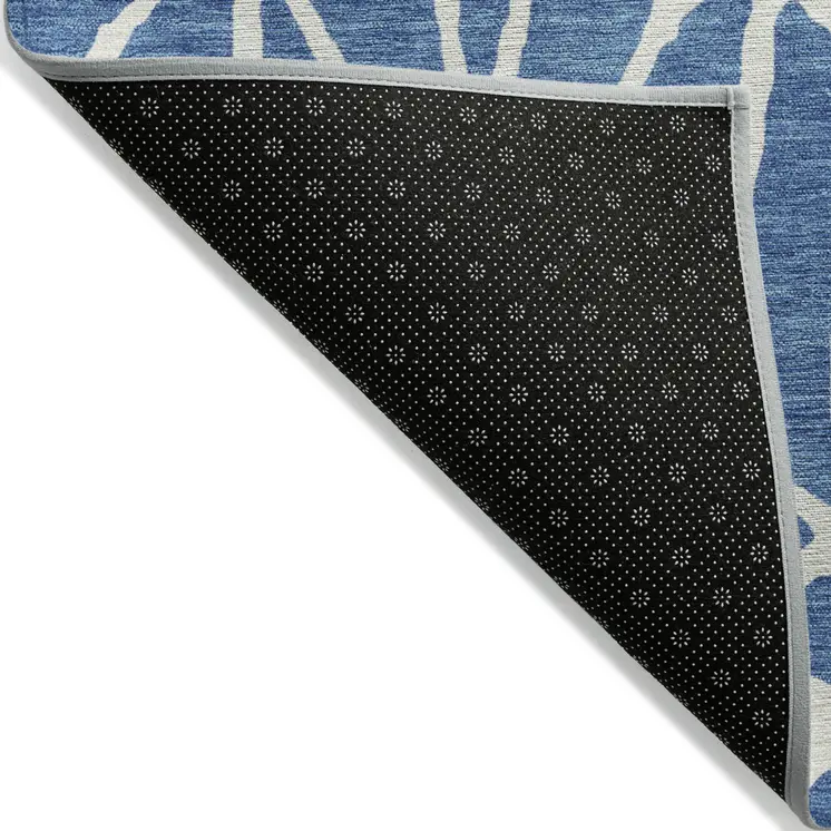 10' X 14' Blue And Ivory Geometric Washable Indoor Outdoor Area Rug
