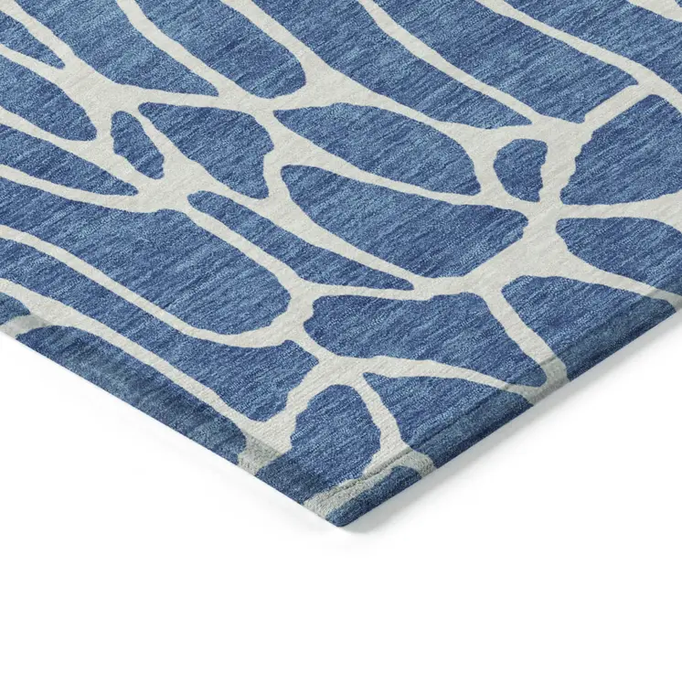 10' X 14' Blue And Ivory Geometric Washable Indoor Outdoor Area Rug