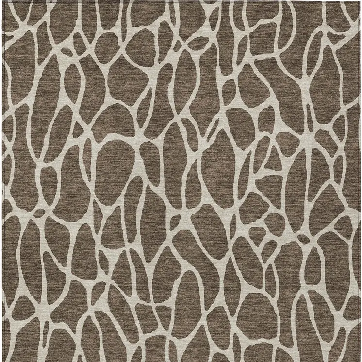 3' X 5' Brown And Beige Geometric Washable Indoor Outdoor Area Rug