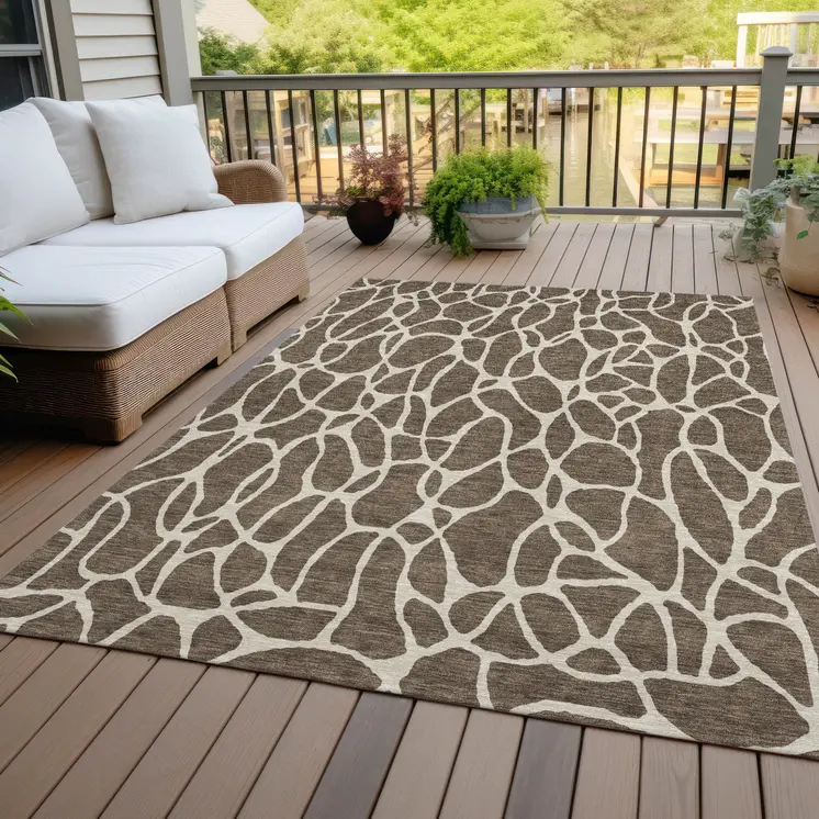 3' X 5' Brown And Beige Geometric Washable Indoor Outdoor Area Rug