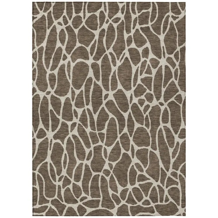 3' X 5' Brown And Beige Geometric Washable Indoor Outdoor Area Rug