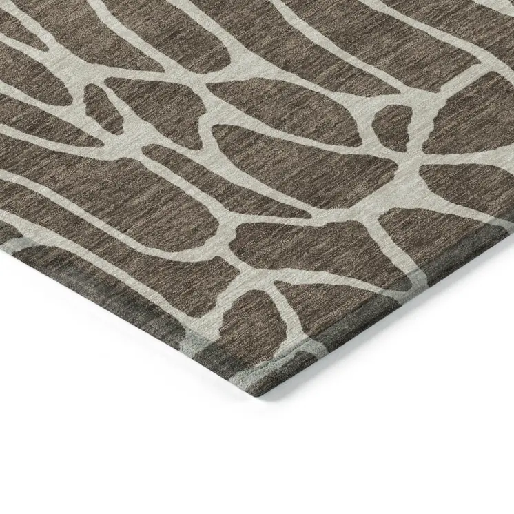 3' X 5' Brown And Beige Geometric Washable Indoor Outdoor Area Rug