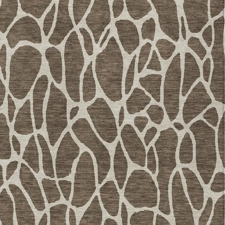 5' X 8' Brown And Beige Geometric Washable Indoor Outdoor Area Rug