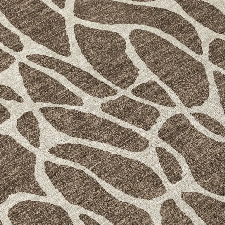8' Brown And Beige Round Geometric Washable Indoor Outdoor Area Rug