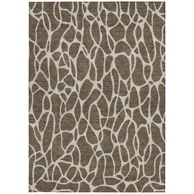 10' X 14' Brown And Beige Geometric Washable Indoor Outdoor Area Rug
