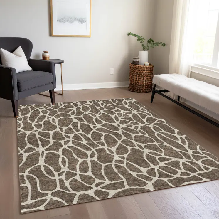 10' X 14' Brown And Beige Geometric Washable Indoor Outdoor Area Rug