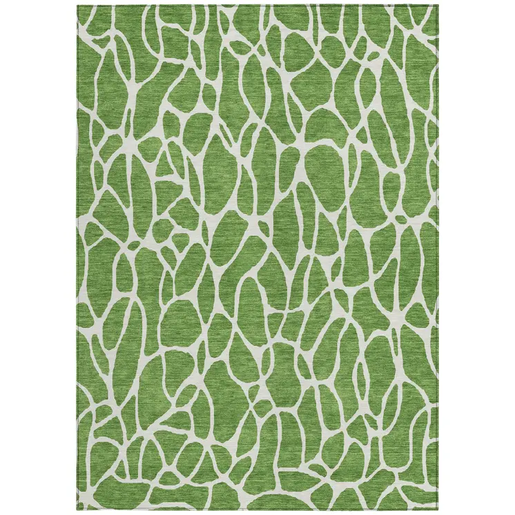 3' X 5' Green And Ivory Geometric Washable Indoor Outdoor Area Rug