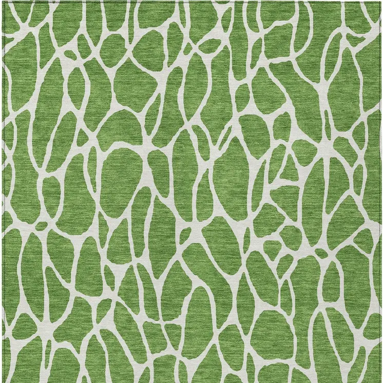 3' X 5' Green And Ivory Geometric Washable Indoor Outdoor Area Rug