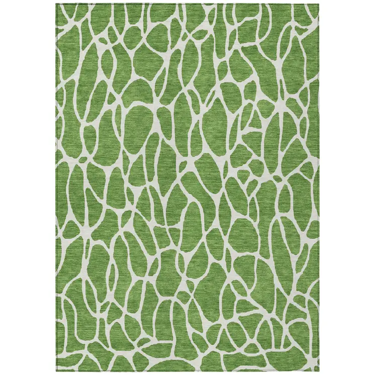 9' X 12' Green And Ivory Geometric Washable Indoor Outdoor Area Rug