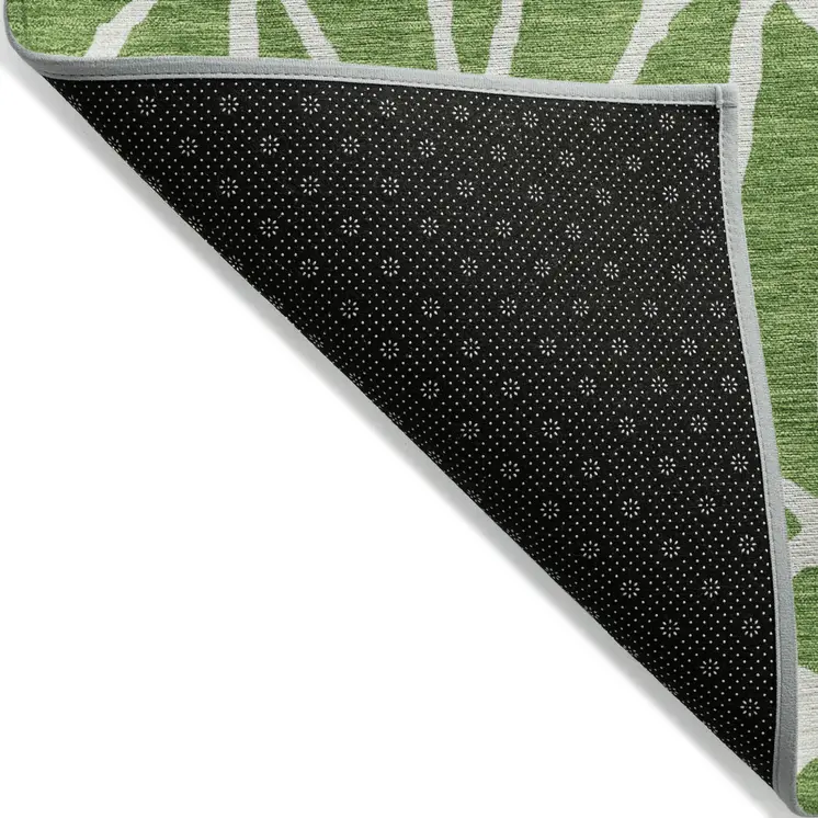 9' X 12' Green And Ivory Geometric Washable Indoor Outdoor Area Rug