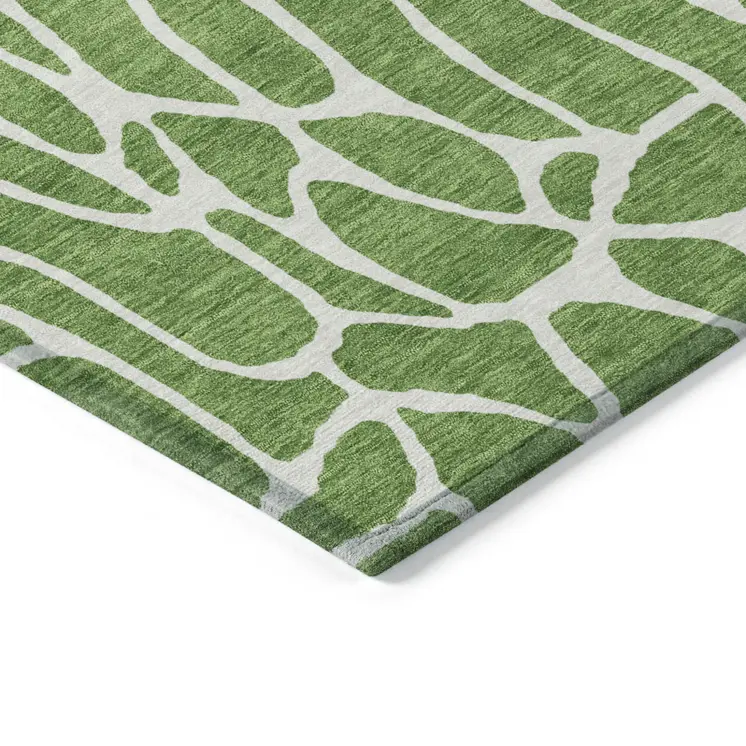 9' X 12' Green And Ivory Geometric Washable Indoor Outdoor Area Rug