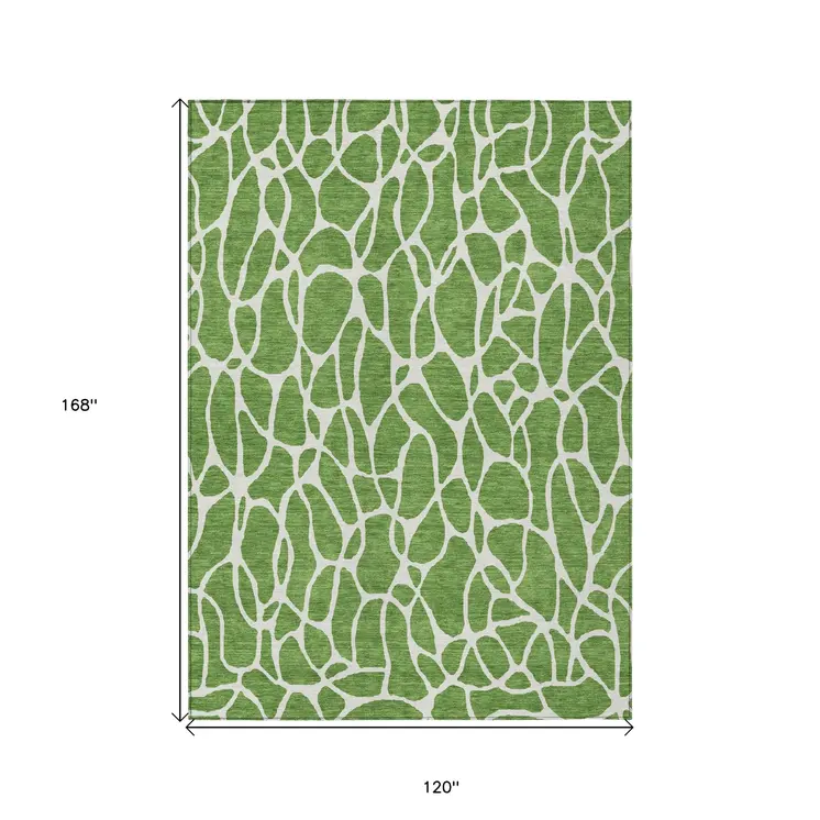 10' X 14' Green And Ivory Geometric Washable Indoor Outdoor Area Rug