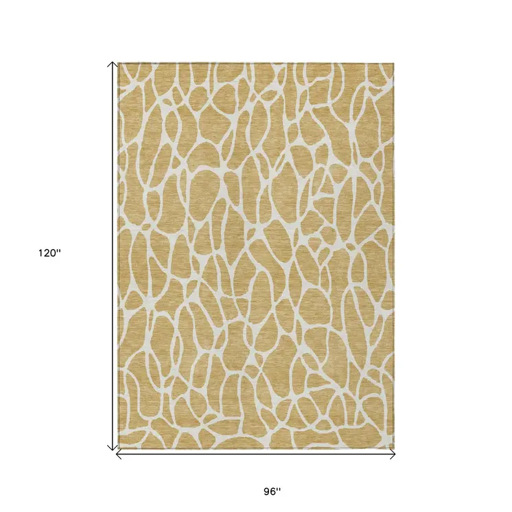 8' X 10' Gold And Ivory Geometric Washable Indoor Outdoor Area Rug