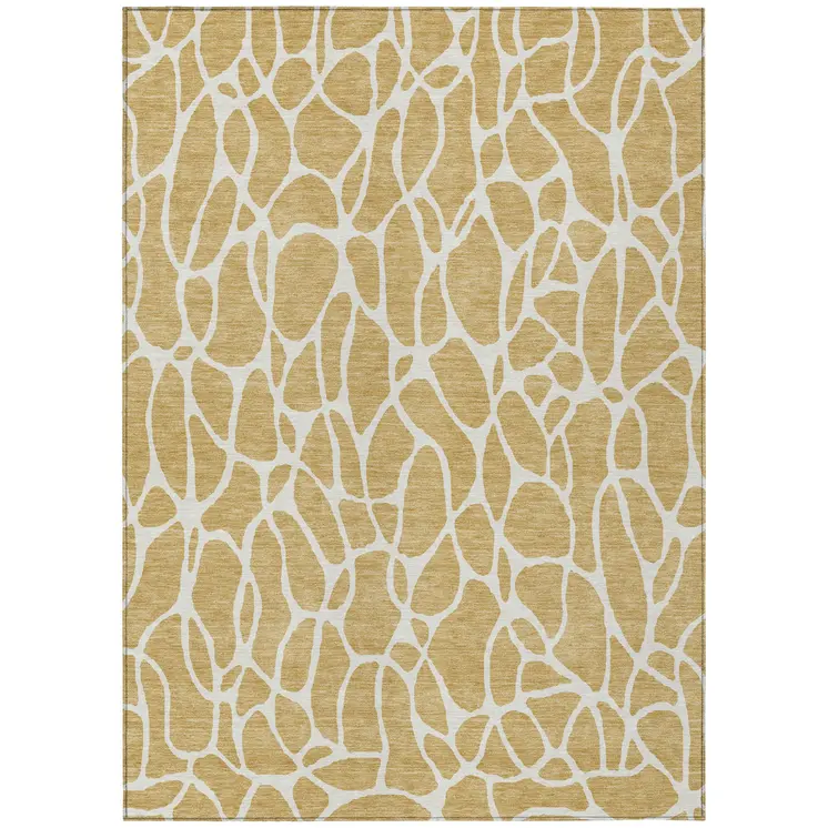 8' X 10' Gold And Ivory Geometric Washable Indoor Outdoor Area Rug