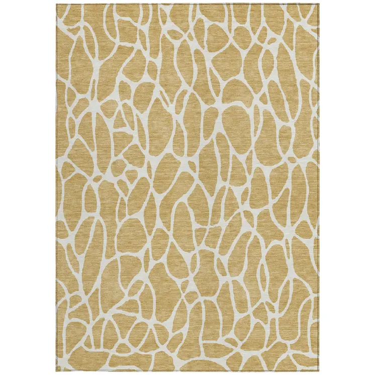 9' X 12' Gold And Ivory Geometric Washable Indoor Outdoor Area Rug