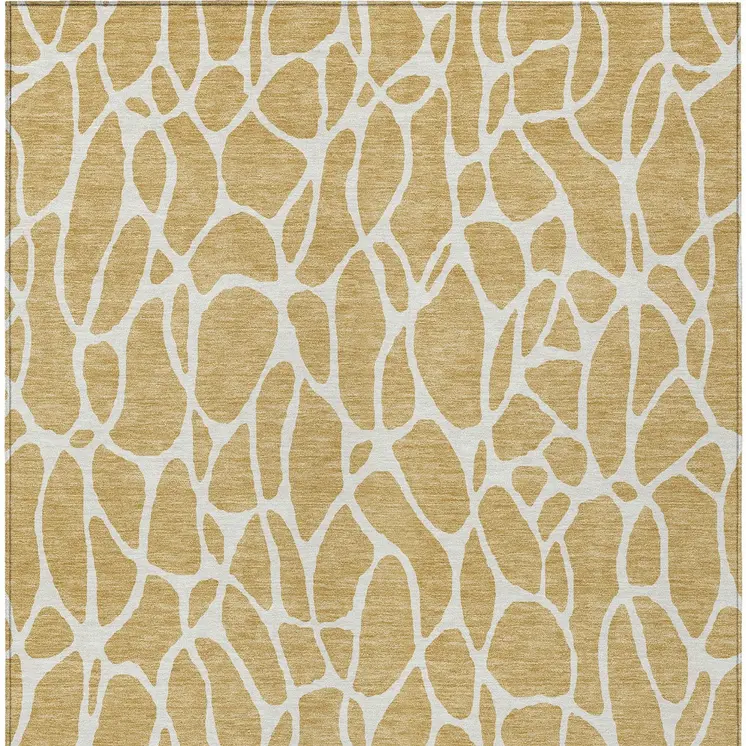 10' X 14' Gold And Ivory Geometric Washable Indoor Outdoor Area Rug